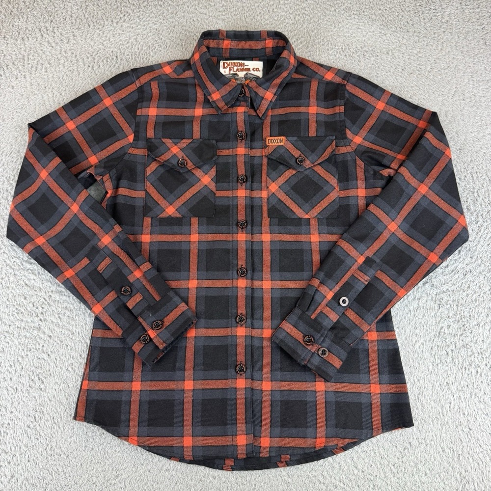Dixxon Flannel Company Shirt Women's Small Gray‎ Orange The Pan Motorcycle Biker